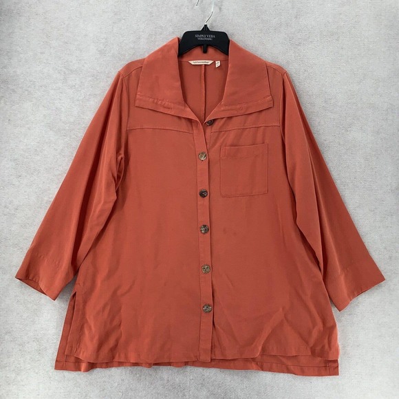 SOFT SURROUNDINGS Button Up Shirt Orange Long Mother Of Pearl Shell Buttons‎ Lg - Picture 1 of 8